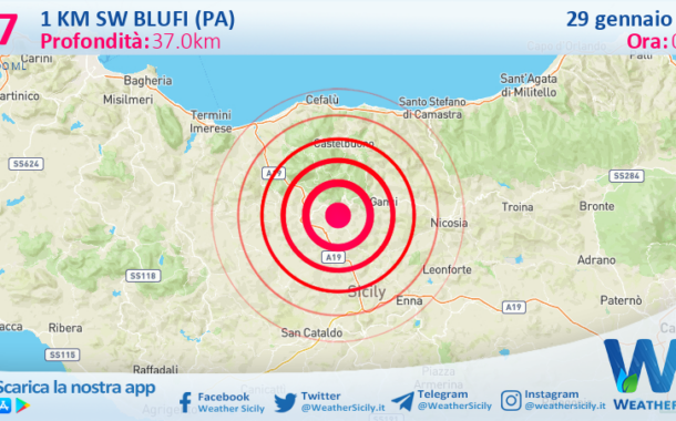 Scossa di terremoto magnitudo 3.7 nei pressi di Blufi (PA)
