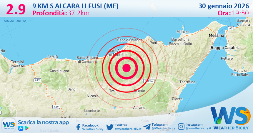 Scossa di terremoto magnitudo 2.9 nei pressi di Alcara li Fusi (ME)
