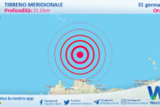 Scossa di terremoto magnitudo 2.6 nel Tirreno Meridionale (MARE)
