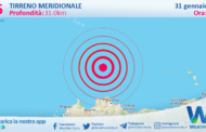 Scossa di terremoto magnitudo 2.6 nel Tirreno Meridionale (MARE)