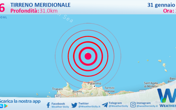 Scossa di terremoto magnitudo 2.6 nel Tirreno Meridionale (MARE)