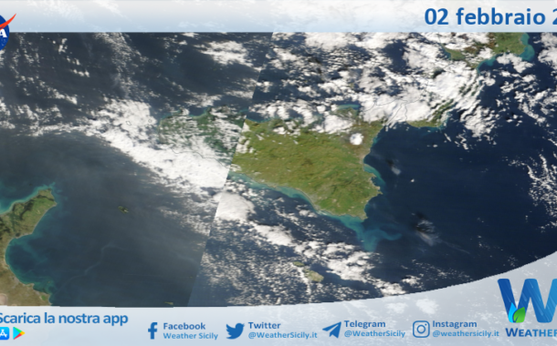 Meteo Sicilia: immagine satellitare Nasa di lunedì 02 febbraio 2026