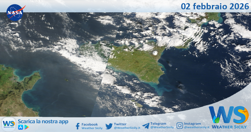 Meteo Sicilia: immagine satellitare Nasa di lunedì 02 febbraio 2026