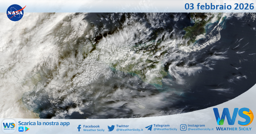 Meteo Sicilia: immagine satellitare Nasa di martedì 03 febbraio 2026