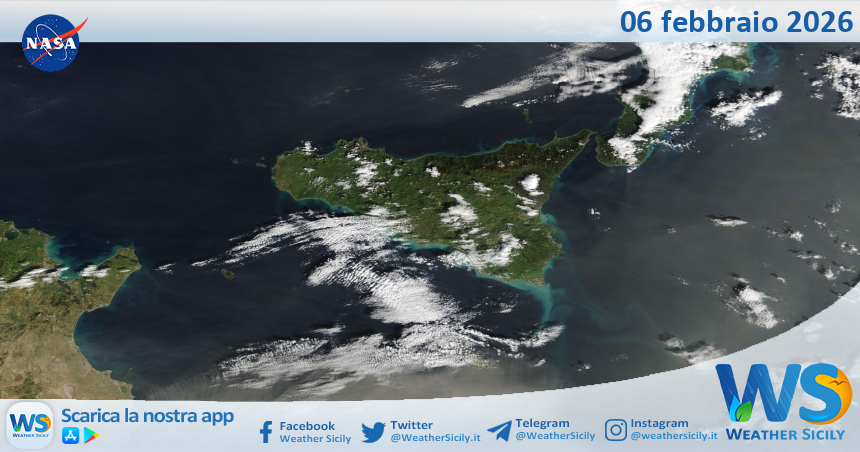Meteo Sicilia: immagine satellitare Nasa di venerdì 06 febbraio 2026