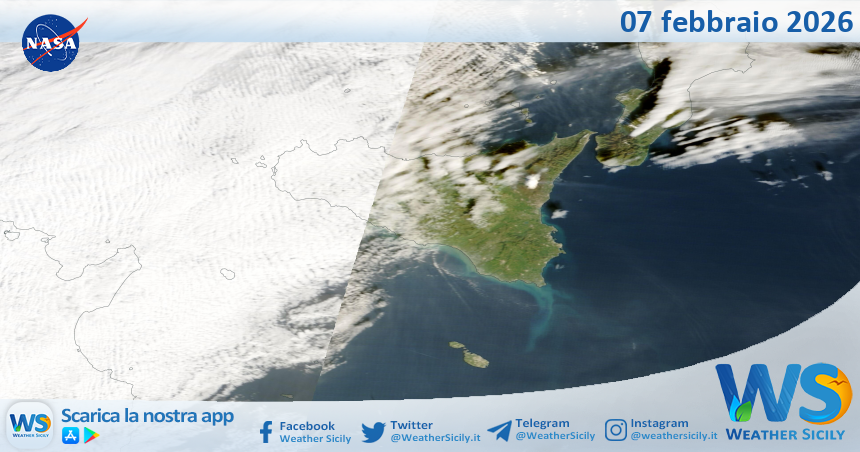 Meteo Sicilia: immagine satellitare Nasa di sabato 07 febbraio 2026
