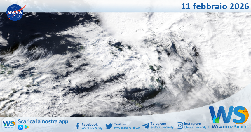Meteo Sicilia: immagine satellitare Nasa di mercoledì 11 febbraio 2026
