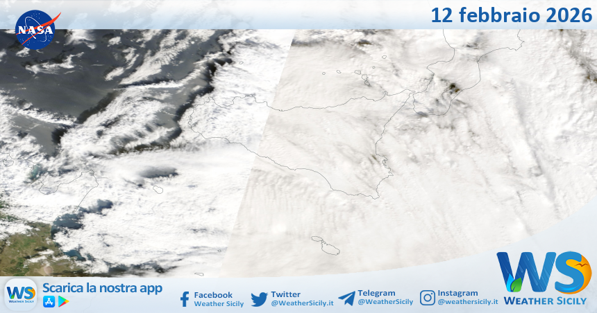Meteo Sicilia: immagine satellitare Nasa di giovedì 12 febbraio 2026