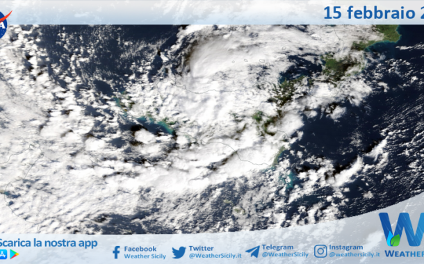 Meteo Sicilia: immagine satellitare Nasa di domenica 15 febbraio 2026