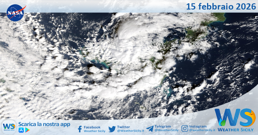 Meteo Sicilia: immagine satellitare Nasa di domenica 15 febbraio 2026