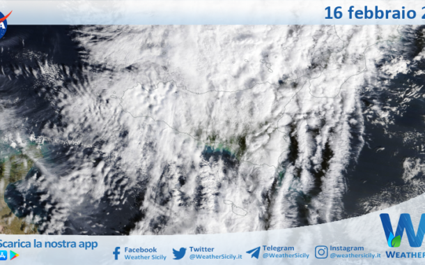 Meteo Sicilia: immagine satellitare Nasa di lunedì 16 febbraio 2026