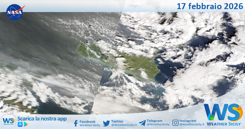Meteo Sicilia: immagine satellitare Nasa di martedì 17 febbraio 2026