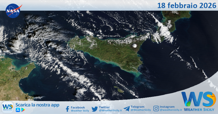 Meteo Sicilia: immagine satellitare Nasa di mercoledì 18 febbraio 2026