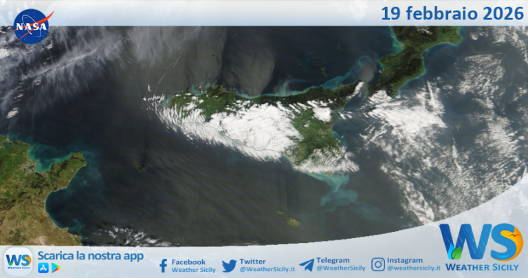 Meteo Sicilia: immagine satellitare Nasa di giovedì 19 febbraio 2026