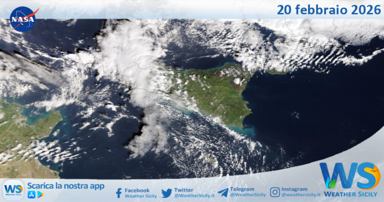 Meteo Sicilia: immagine satellitare Nasa di venerdì 20 febbraio 2026