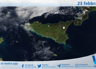 Meteo Sicilia: immagine satellitare Nasa di lunedì 23 febbraio 2026