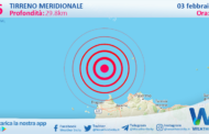 Scossa di terremoto magnitudo 2.6 nel Tirreno Meridionale (MARE)
