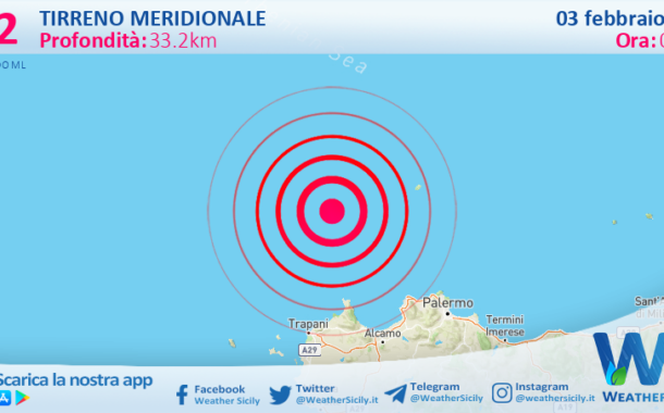 Scossa di terremoto magnitudo 3.2 nel Tirreno Meridionale (MARE)