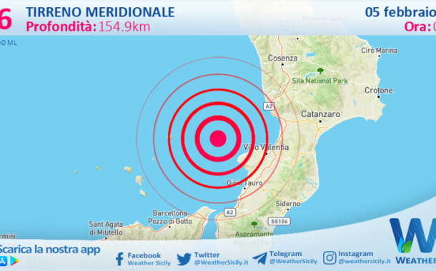 Scossa di terremoto magnitudo 2.6 nel Tirreno Meridionale (MARE)