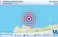 Scossa di terremoto magnitudo 2.7 nel Tirreno Meridionale (MARE)