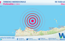 Scossa di terremoto magnitudo 2.7 nel Tirreno Meridionale (MARE)