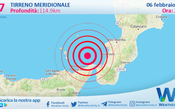 Scossa di terremoto magnitudo 2.7 nel Tirreno Meridionale (MARE)