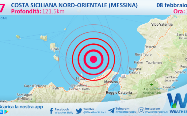 Scossa di terremoto magnitudo 2.7 nei pressi di Costa Siciliana nord-orientale (Messina)