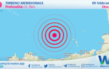 Scossa di terremoto magnitudo 3.9 nel Tirreno Meridionale (MARE)