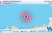Scossa di terremoto magnitudo 2.9 nel Tirreno Meridionale (MARE)