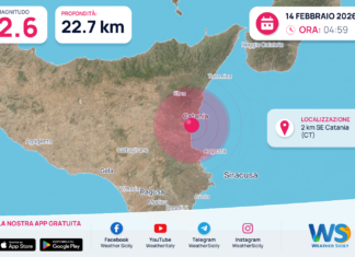 Scossa di terremoto magnitudo 2.6 nei pressi di Catania (CT)