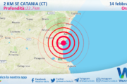 Scossa di terremoto magnitudo 2.6 nei pressi di Catania (CT)