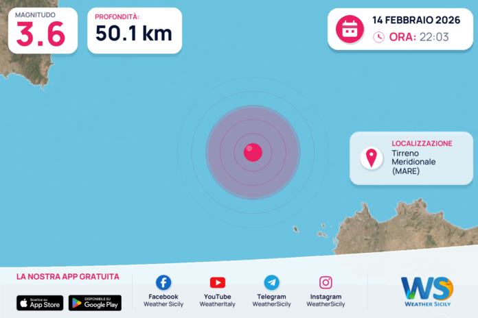 Scossa di terremoto magnitudo 3.6 nel Tirreno Meridionale (MARE)