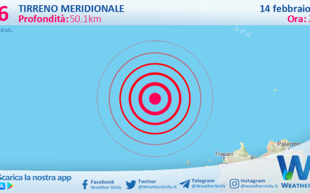 Scossa di terremoto magnitudo 3.6 nel Tirreno Meridionale (MARE)