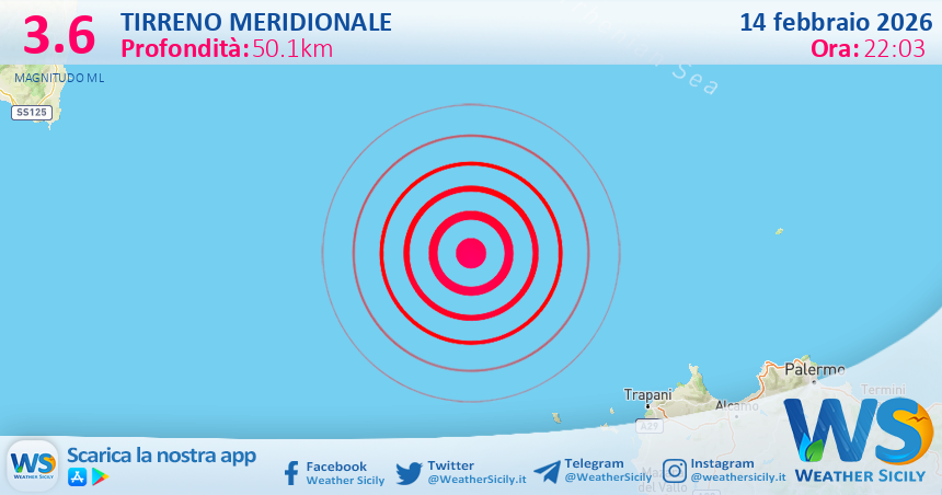 Scossa di terremoto magnitudo 3.6 nel Tirreno Meridionale (MARE)