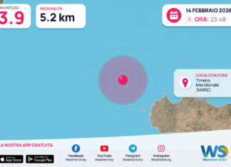 Scossa di terremoto magnitudo 3.9 nel Tirreno Meridionale (MARE)