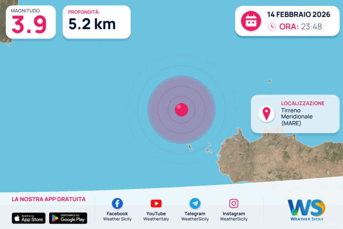 Scossa di terremoto magnitudo 3.9 nel Tirreno Meridionale (MARE)
