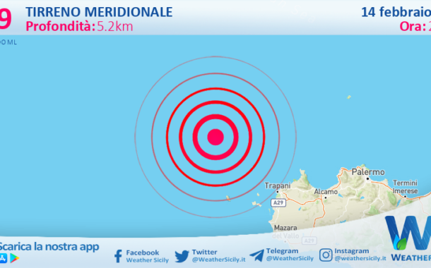 Scossa di terremoto magnitudo 3.9 nel Tirreno Meridionale (MARE)