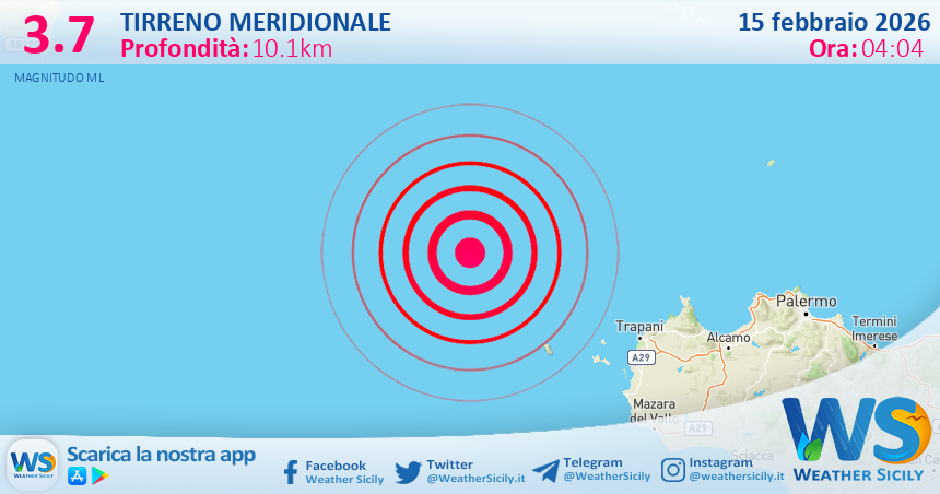Scossa di terremoto magnitudo 3.7 nel Tirreno Meridionale (MARE)