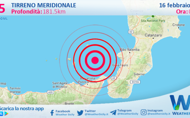 Scossa di terremoto magnitudo 2.5 nel Tirreno Meridionale (MARE)