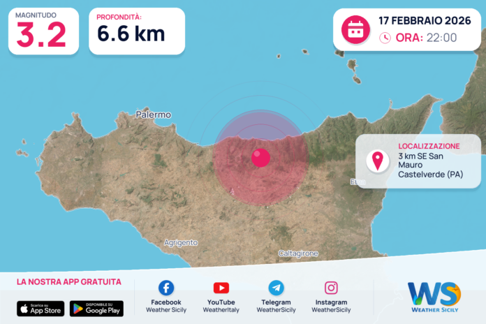 Scossa di terremoto magnitudo 3.2 nei pressi di San Mauro Castelverde (PA)