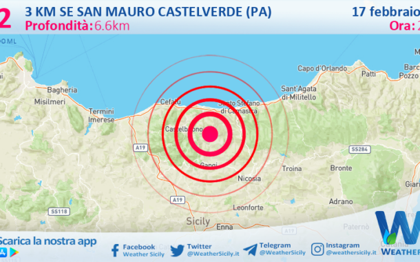 Scossa di terremoto magnitudo 3.2 nei pressi di San Mauro Castelverde (PA)