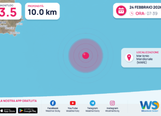 Scossa di terremoto magnitudo 3.5 nel Mar Ionio Meridionale (MARE)
