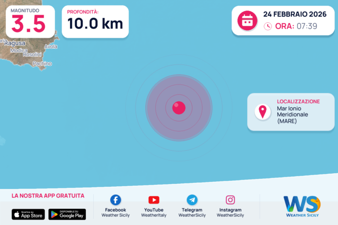 Scossa di terremoto magnitudo 3.5 nel Mar Ionio Meridionale (MARE)