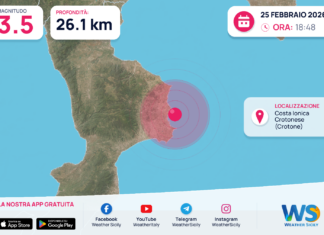 Scossa di terremoto magnitudo 3.5 nei pressi di Costa Ionica Crotonese (Crotone)