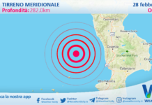 Scossa di terremoto magnitudo 3.1 nel Tirreno Meridionale (MARE)