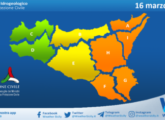 Meteo Sicilia: bollettino di allerta meteo per domani, lunedì 16 marzo 2026