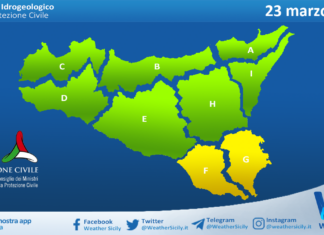 Meteo Sicilia: bollettino di allerta meteo per domani, lunedì 23 marzo 2026