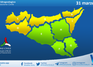 Meteo Sicilia: bollettino di allerta meteo per domani, martedì 31 marzo 2026
