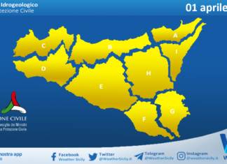 Meteo Sicilia: bollettino di allerta meteo per domani, mercoledì 01 aprile 2026