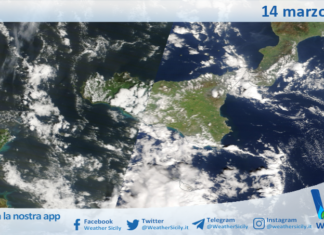 Meteo Sicilia: immagine satellitare Nasa di sabato 14 marzo 2026